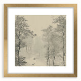 Monochrome Vintage Landscape Art – Classic Forest Scene Print