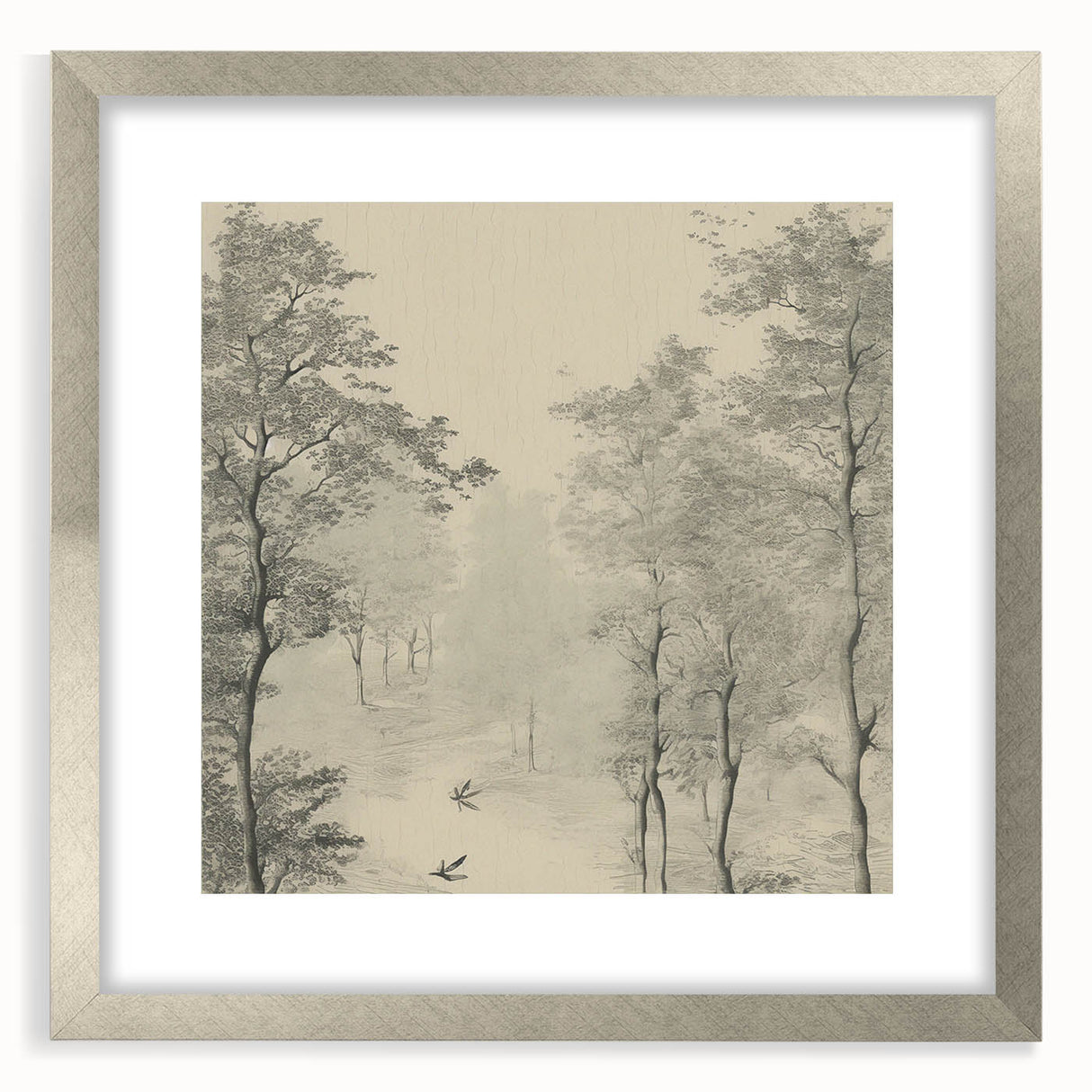 Monochrome Vintage Landscape Art – Classic Forest Scene Print