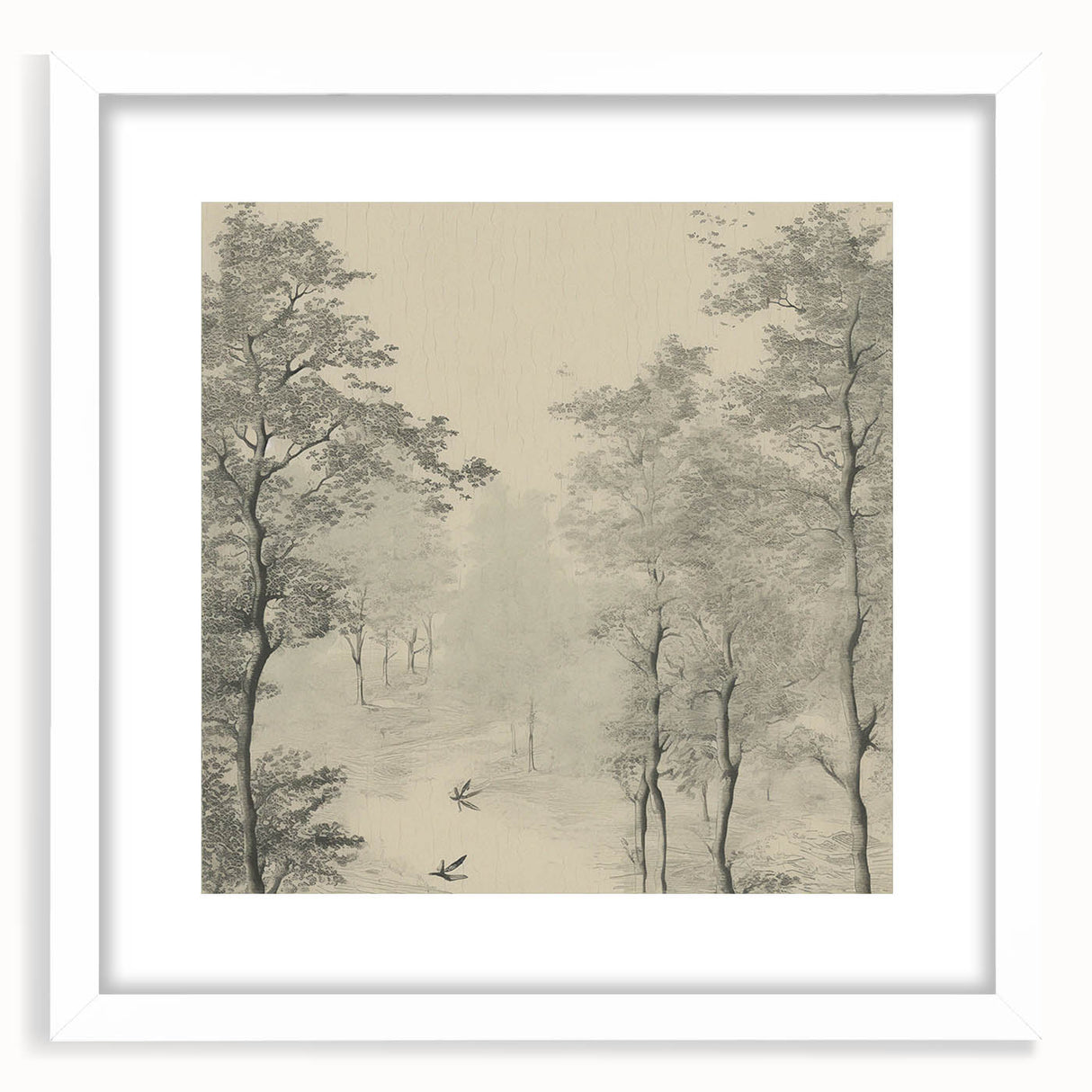 Monochrome Vintage Landscape Art – Classic Forest Scene Print