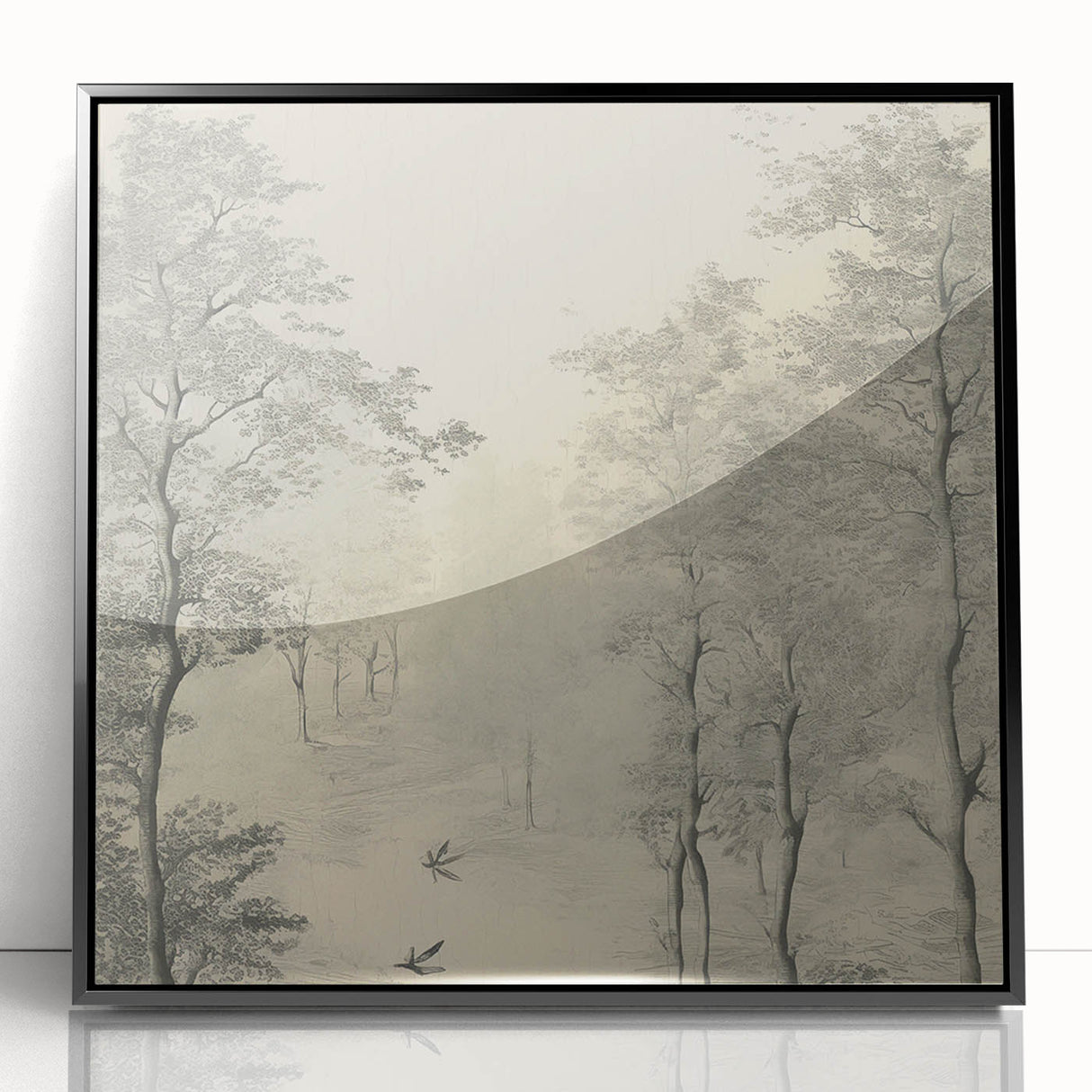 Monochrome Vintage Landscape Art – Classic Forest Scene Print