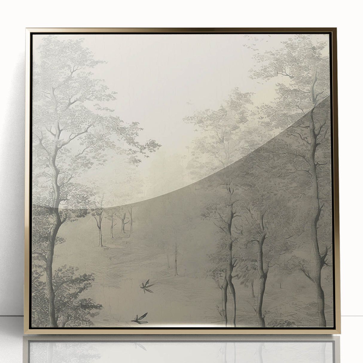 Monochrome Vintage Landscape Art – Classic Forest Scene Print