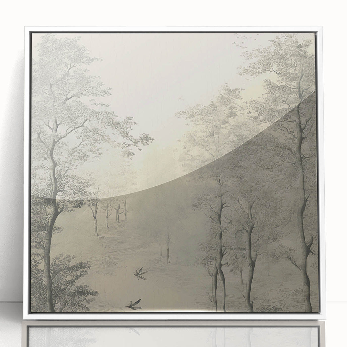 Monochrome Vintage Landscape Art – Classic Forest Scene Print