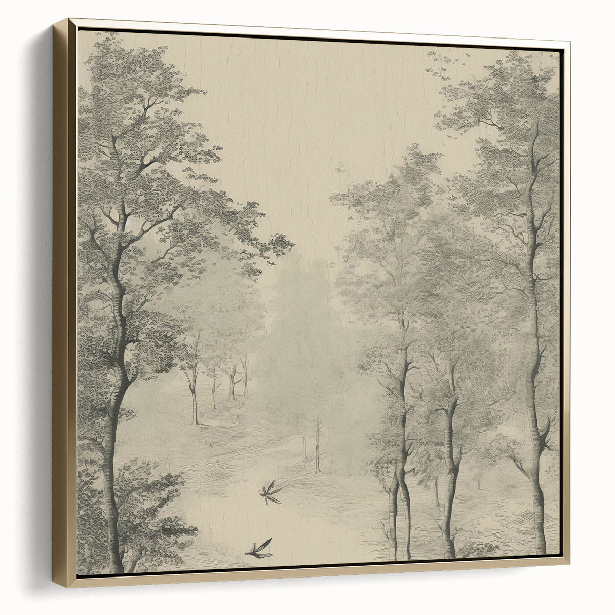 Monochrome Vintage Landscape Art – Classic Forest Scene Print