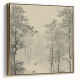 Monochrome Vintage Landscape Art – Classic Forest Scene Print