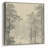 Monochrome Vintage Landscape Art – Classic Forest Scene Print