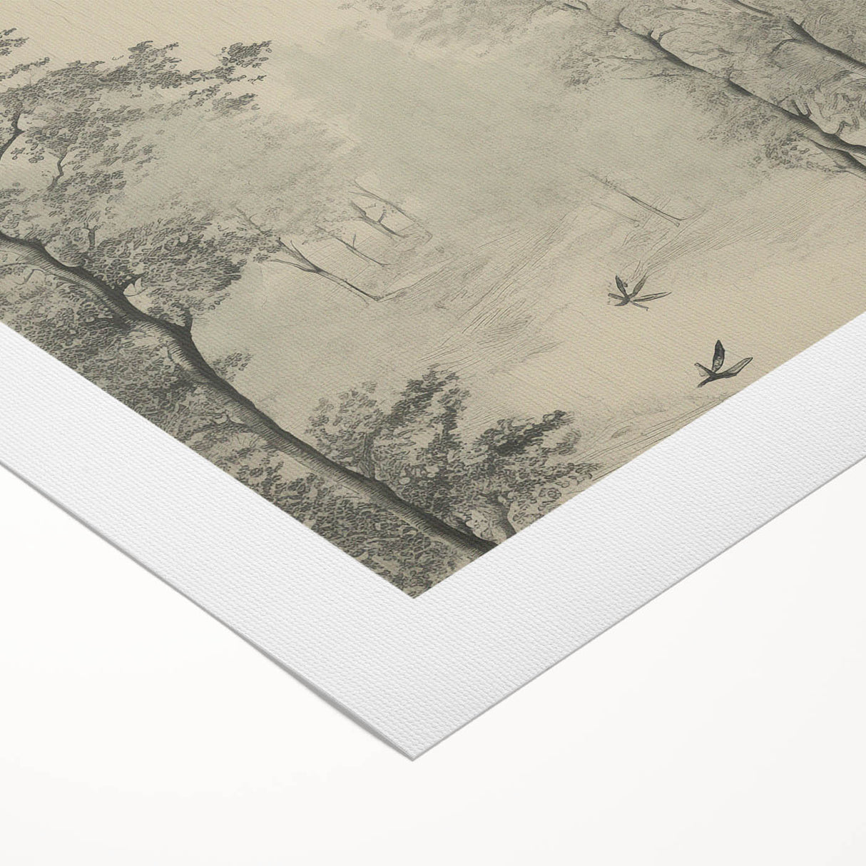 Monochrome Vintage Landscape Art – Classic Forest Scene Print
