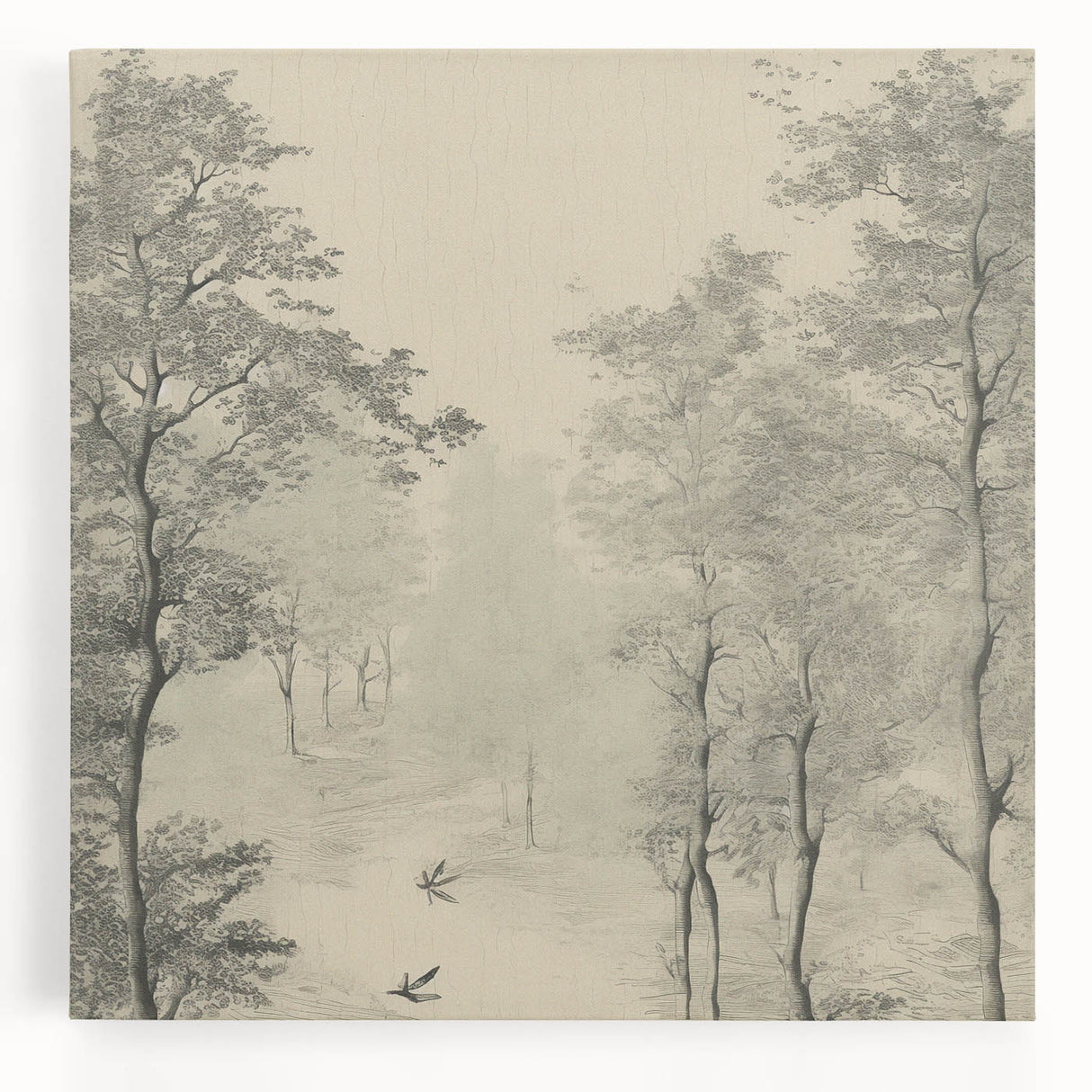 Monochrome Vintage Landscape Art – Classic Forest Scene Print