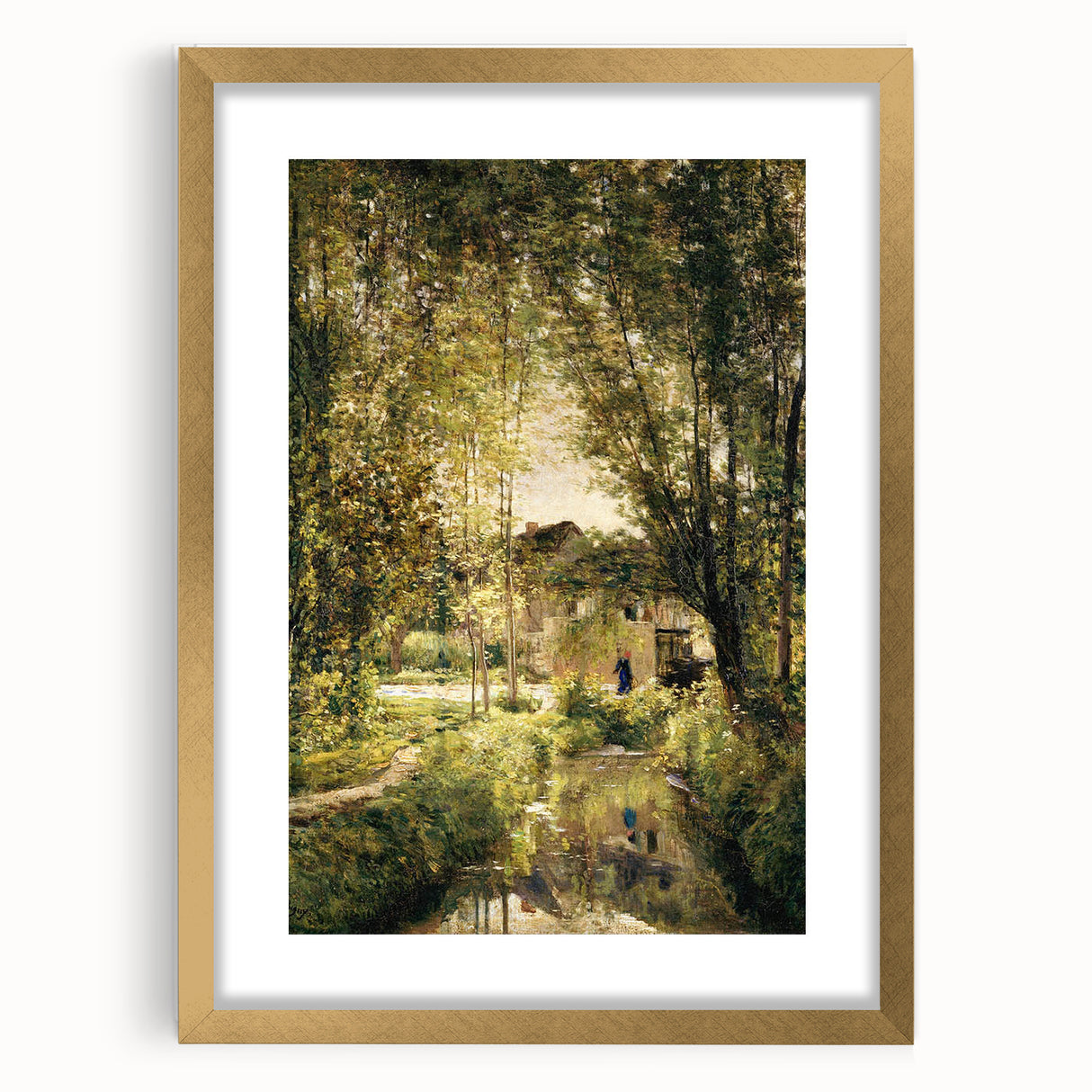 Vintage Forest Cottage Art – Classic Woodland Reflection Print