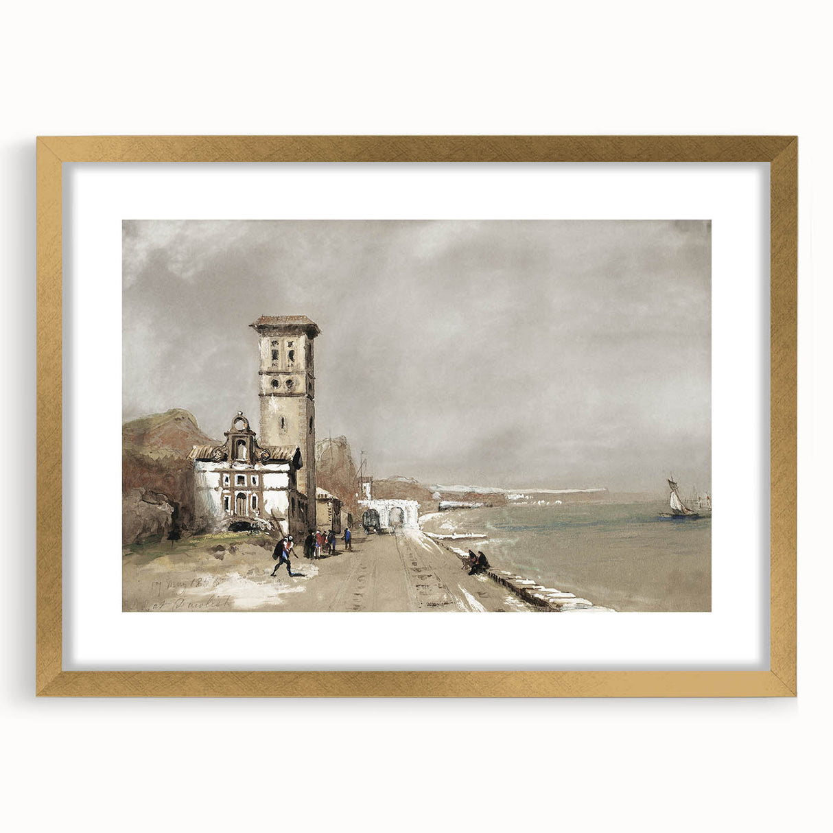 Vintage Landscape Art: Historic Seaside Scenery Print
