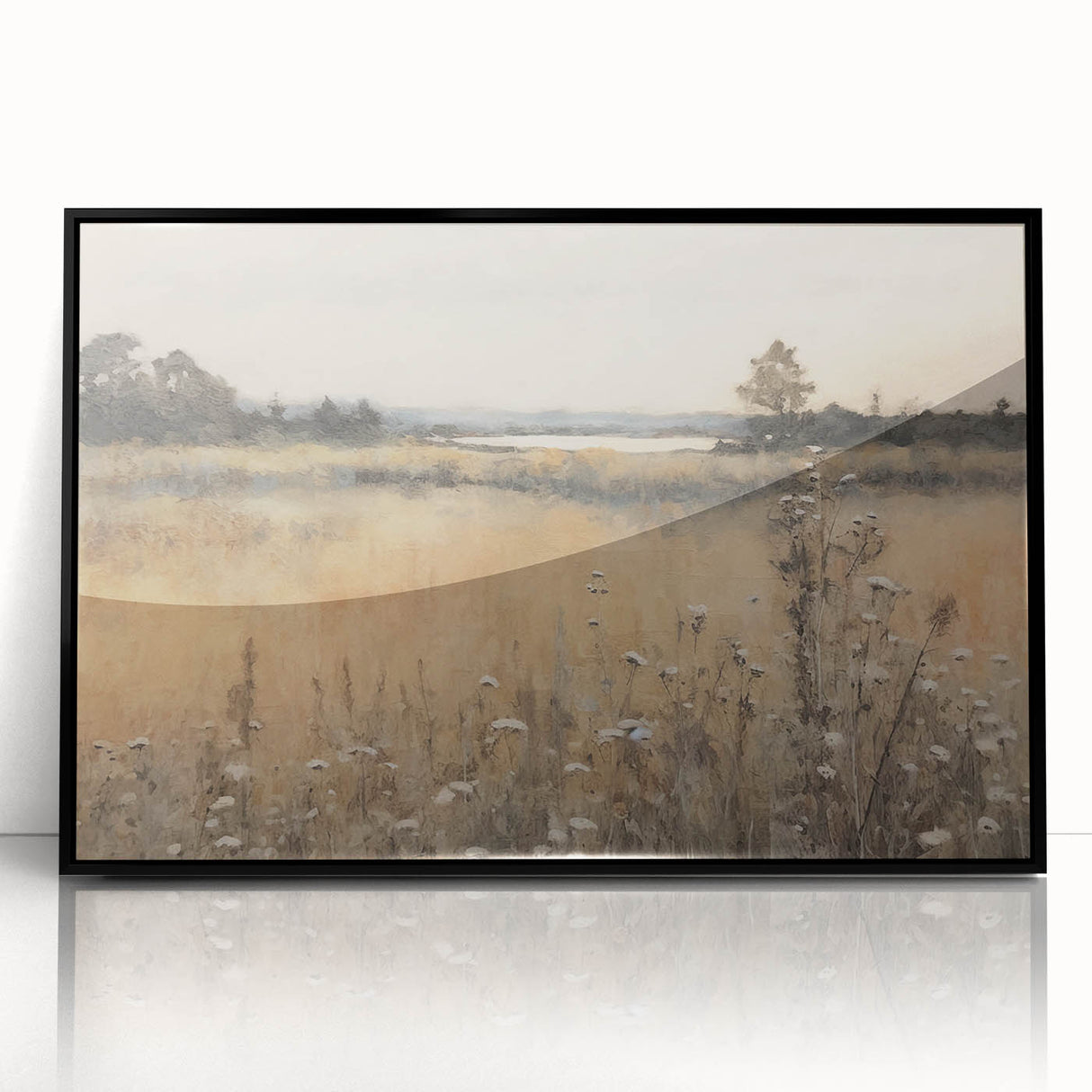 Vintage Landscape Art – Tranquil Meadow with Wildflowers – Antique Nature Wall Art