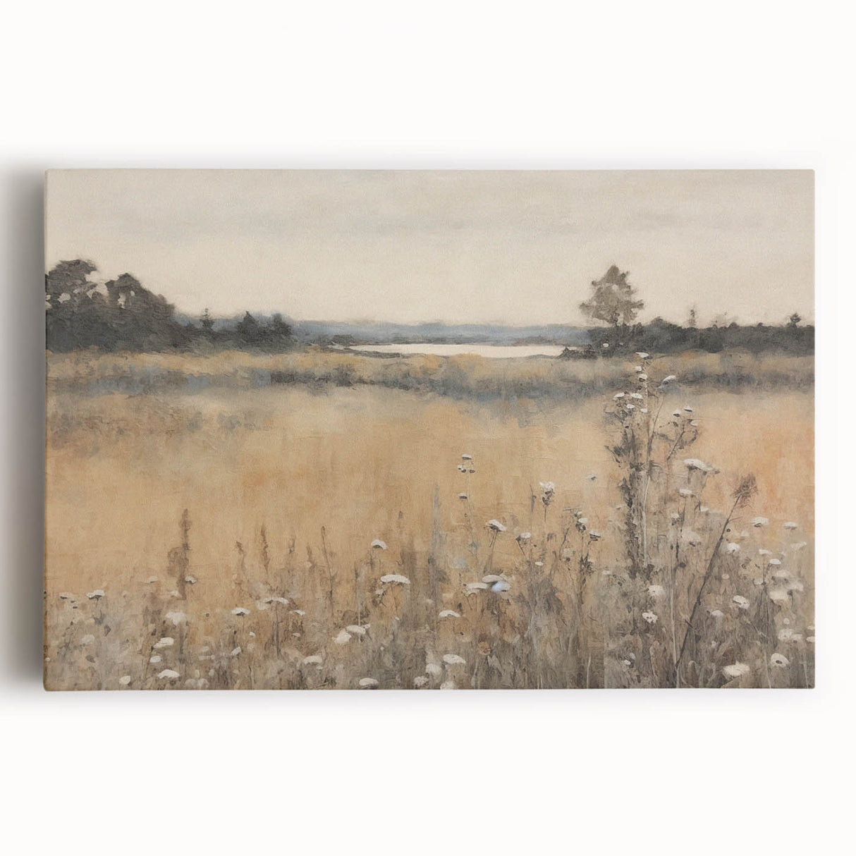 Vintage Landscape Art – Tranquil Meadow with Wildflowers – Antique Nature Wall Art
