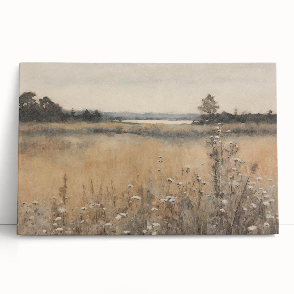 Vintage Landscape Art – Tranquil Meadow with Wildflowers – Antique Nature Wall Art