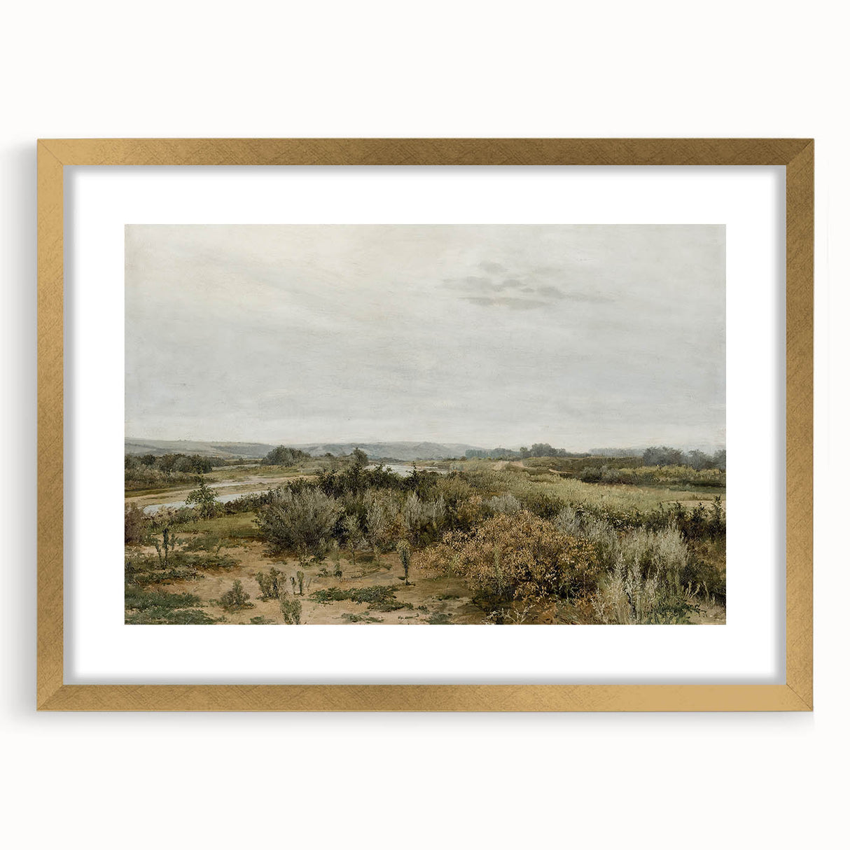 Vintage Landscape Art: Serene Countryside River Print