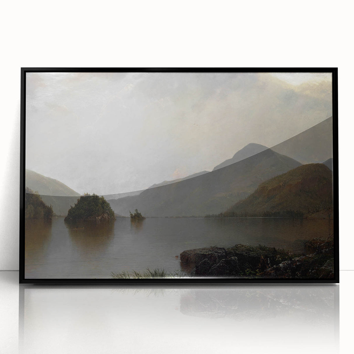 Vintage Landscape Art: Majestic Mountain and Lake Print