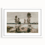 Vintage Landscape Art: Winter Trees and Frozen Stream Print