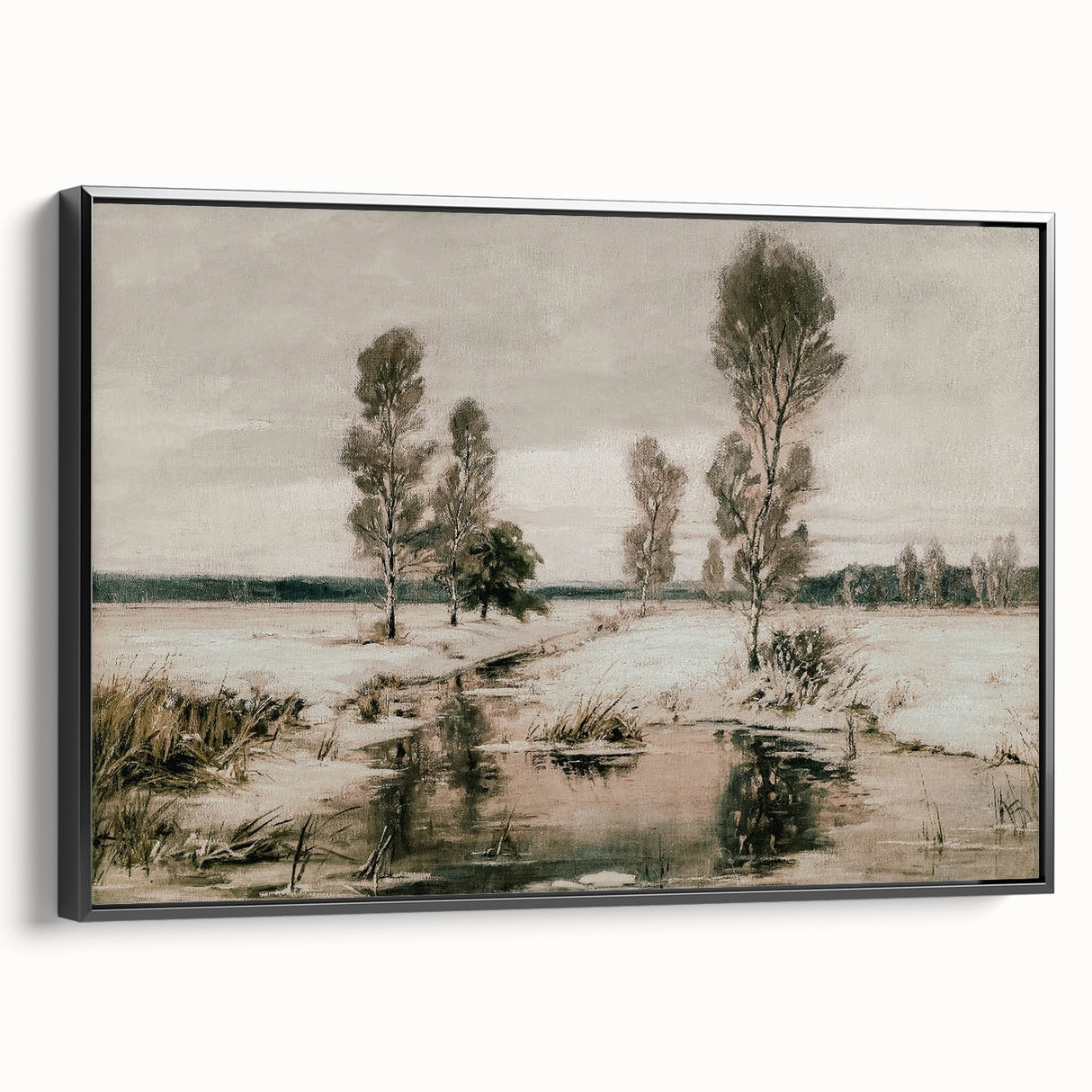 Vintage Landscape Art: Winter Trees and Frozen Stream Print