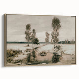 Vintage Landscape Art: Winter Trees and Frozen Stream Print