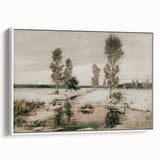 Vintage Landscape Art: Winter Trees and Frozen Stream Print