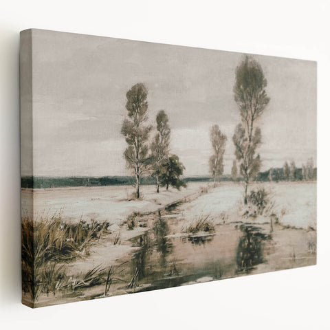 Vintage Landscape Art: Winter Trees and Frozen Stream Print