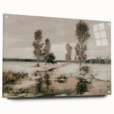 Vintage Landscape Art: Winter Trees and Frozen Stream Print