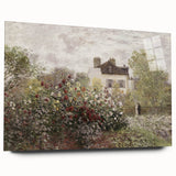 Vintage Landscape Art: Garden and House Print with Flowers