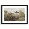 Vintage Landscape Art: Garden and House Print with Flowers