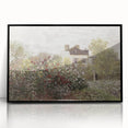 Vintage Landscape Art: Garden and House Print with Flowers