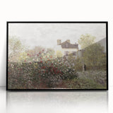 Vintage Landscape Art: Garden and House Print with Flowers