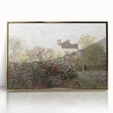 Vintage Landscape Art: Garden and House Print with Flowers