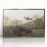 Vintage Landscape Art: Garden and House Print with Flowers