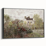 Vintage Landscape Art: Garden and House Print with Flowers