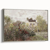Vintage Landscape Art: Garden and House Print with Flowers