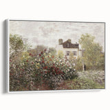 Vintage Landscape Art: Garden and House Print with Flowers