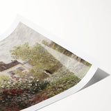 Vintage Landscape Art: Garden and House Print with Flowers