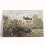 Vintage Landscape Art: Garden and House Print with Flowers