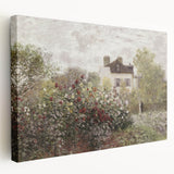 Vintage Landscape Art: Garden and House Print with Flowers