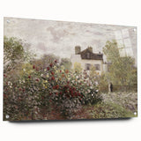 Vintage Landscape Art: Garden and House Print with Flowers
