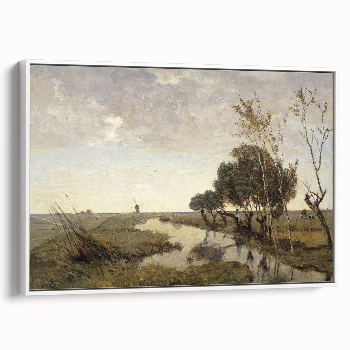 Vintage Landscape Art - Tranquil Countryside Windmill Canvas Print