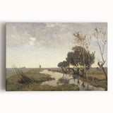 Vintage Landscape Art - Tranquil Countryside Windmill Canvas Print