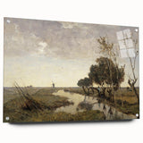 Vintage Landscape Art - Tranquil Countryside Windmill Canvas Print
