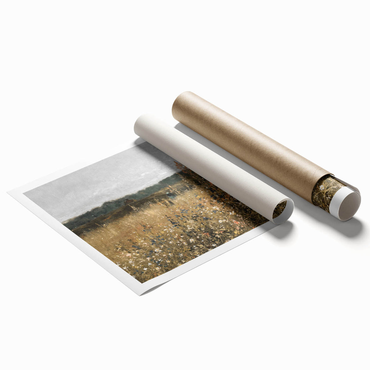 Vintage Landscape Art - Wildflower Meadow with Country House Print