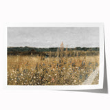 Vintage Landscape Art - Wildflower Meadow with Country House Print