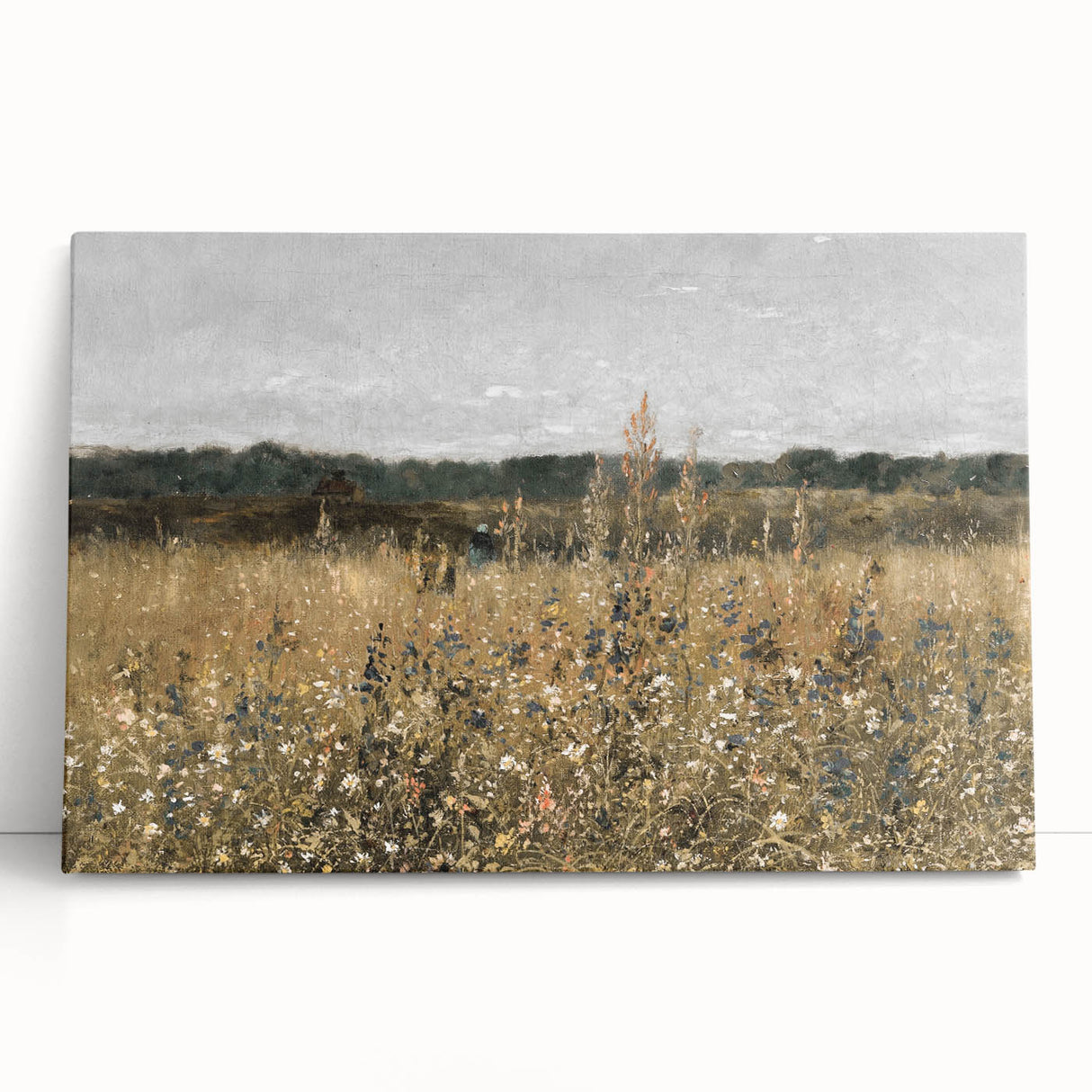 Vintage Landscape Art - Wildflower Meadow with Country House Print