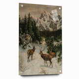 Vintage Winter Wildlife Art – Classic Stag & Mountain Scene Print
