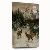 Vintage Winter Wildlife Art – Classic Stag & Mountain Scene Print