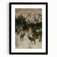 Vintage Winter Wildlife Art – Classic Stag & Mountain Scene Print