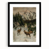 Vintage Winter Wildlife Art – Classic Stag & Mountain Scene Print