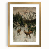 Vintage Winter Wildlife Art – Classic Stag & Mountain Scene Print