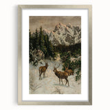 Vintage Winter Wildlife Art – Classic Stag & Mountain Scene Print