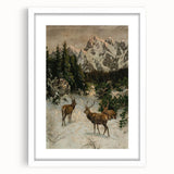 Vintage Winter Wildlife Art – Classic Stag & Mountain Scene Print